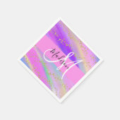 ユニコーンカラフルレインボー金ゴールドグリッターモノグラム スタンダードカクテルナプキン (角)