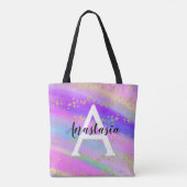 ユニコーンカラフルレインボー金ゴールドグリッターモノグラム トートバッグ (裏面)