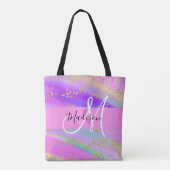 ユニコーンカラフルレインボー金ゴールドグリッターモノグラム トートバッグ (裏面)