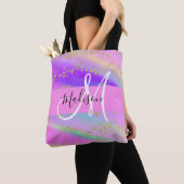 ユニコーンカラフルレインボー金ゴールドグリッターモノグラム トートバッグ (クローズアップ)