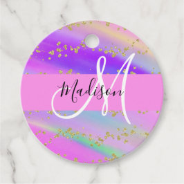 ユニコーンカラフルレインボー金ゴールドグリッターモノグラム フェイバータグ