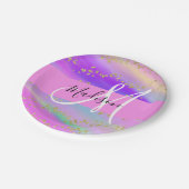 ユニコーンカラフルレインボー金ゴールドグリッターモノグラム ペーパープレート (アングル)