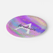 ユニコーンカラフルレインボー金ゴールドグリッターモノグラム ペーパープレート (アングル)