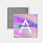 ユニコーンカラフルレインボー金ゴールドグリッターモノグラム マグネット (正面/裏面)