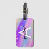 ユニコーンカラフルレインボー金ゴールドグリッターモノグラム ラゲッジタグ (正面縦)