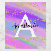 ユニコーンカラフルレインボー金ゴールドグリッターモノグラム ワインラベル (シングルラベル)