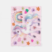 ユニコーンカラフルレインボー&フラワーズ子供部屋 フリースブランケット (正面)