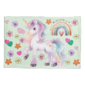 ユニコーンカラフルレインボー&フラワーズ子供部屋 枕カバー (裏面)