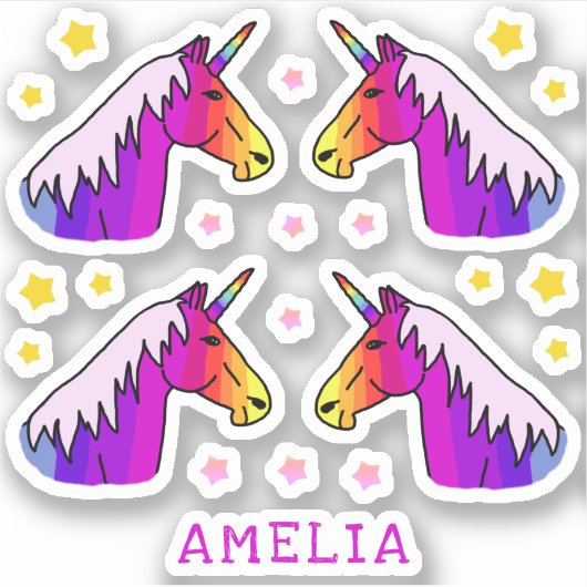 ユニコーンカラフル星の名前キッズステッカー シール (正面)