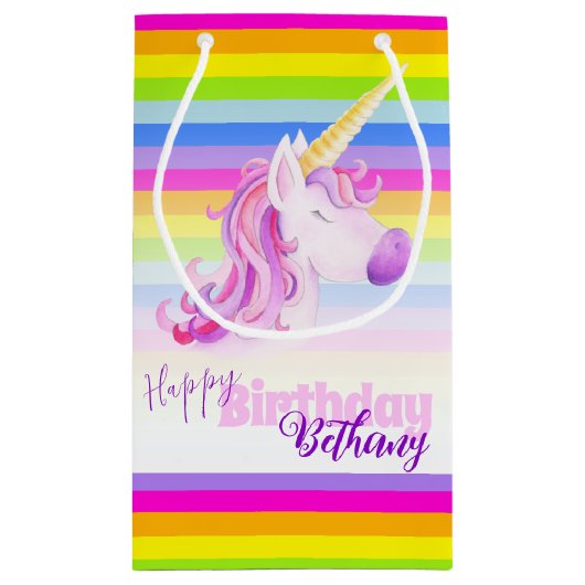 ユニコーンカラフル虹の名前の誕生日抱き枕 スモールペーパーバッグ (裏面)