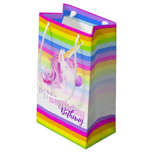 ユニコーンカラフル虹の名前の誕生日抱き枕 スモールペーパーバッグ (裏面アングル)