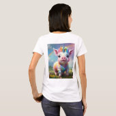 ユニコーンカラフル赤ん坊の豚アクリル美術 Tシャツ (裏面フル)