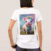 ユニコーンカラフル赤ん坊の豚アクリル美術 Tシャツ (裏面)