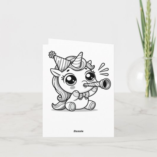 ユニコーンカラーリングイメージの誕生日優先バッグ 招待状 (裏面)