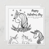 ユニコーンカラーリングガールカードハッピーバレンタインデー (正面/裏面)