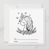 ユニコーンカラーリングガールカードハッピーバレンタインデー (裏面)