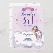ユニコーンガーリーをテーマにした誕生日招待状 招待状 (正面/裏面)