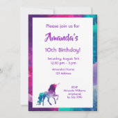 ユニコーンガーリーファンタジーパープル10th誕生日パーティー 招待状 (正面)