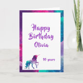 ユニコーンガーリーファンタジーピンク紫10歳の誕生日 カード (正面)