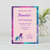 ユニコーンガーリーファンタジーピンク紫10歳の誕生日 招待状 (スタンド正面)