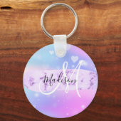 ユニコーンガーリーレカラフルインボーハートモノグラム キーホルダー (正面)