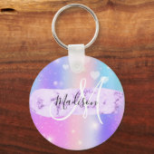 ユニコーンガーリーレカラフルインボーハートモノグラム キーホルダー (正面)