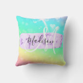 ユニコーンガーリーレカラフルインボーハートモノグラム クッション (裏面)