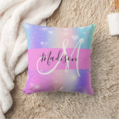 ユニコーンガーリーレカラフルインボーハートモノグラム クッション (ブランケット)
