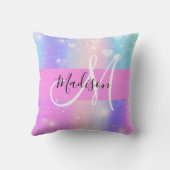 ユニコーンガーリーレカラフルインボーハートモノグラム クッション (裏面)