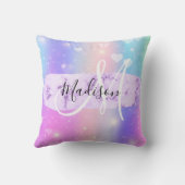 ユニコーンガーリーレカラフルインボーハートモノグラム クッション (裏面)