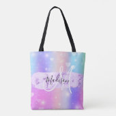 ユニコーンガーリーレカラフルインボーハートモノグラム トートバッグ (裏面)