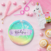 ユニコーンガーリーレカラフルインボーハートモノグラム ペーパープレート (パーティー)