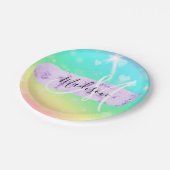 ユニコーンガーリーレカラフルインボーハートモノグラム ペーパープレート (アングル)