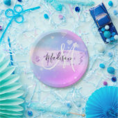 ユニコーンガーリーレカラフルインボーハートモノグラム ペーパープレート (パーティー)