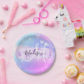 ユニコーンガーリーレカラフルインボーハートモノグラム ペーパープレート (パーティー)