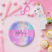 ユニコーンガーリーレカラフルインボーハートモノグラム ペーパープレート (パーティー)