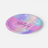 ユニコーンガーリーレカラフルインボーハートモノグラム ペーパープレート (アングル)