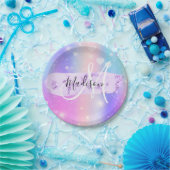 ユニコーンガーリーレカラフルインボーハートモノグラム ペーパープレート (パーティー)