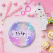 ユニコーンガーリーレカラフルインボーハートモノグラム ペーパープレート (パーティー)