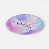 ユニコーンガーリーレカラフルインボーハートモノグラム ペーパープレート (アングル)