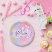 ユニコーンガーリーレカラフルインボーハートモノグラム ペーパープレート (パーティー)