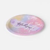 ユニコーンガーリーレカラフルインボーハートモノグラム ペーパープレート (アングル)