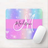 ユニコーンガーリーレカラフルインボーハートモノグラム マウスパッド (マウス)