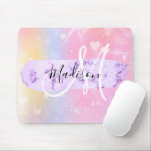 ユニコーンガーリーレカラフルインボーハートモノグラム マウスパッド (マウス)