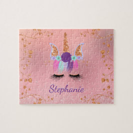 ユニコーンガーリー赤面ピンクグリッターバラ金ゴールド ジグソーパズル