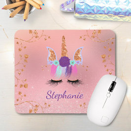 ユニコーンガーリー赤面ピンクグリッターバラ金ゴールド マウスパッド