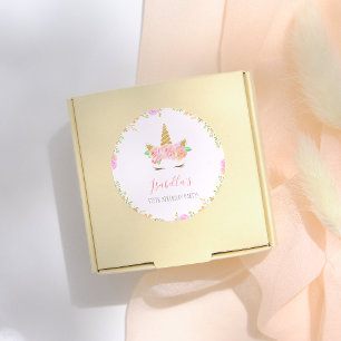 ユニコーンガーリー顔スクリプト名バースデーパーティー ラウンドシール