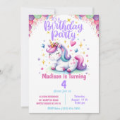 ユニコーンガールズレインボーカラー誕生日招待状 招待状 (正面)