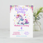 ユニコーンガールズレインボーカラー誕生日招待状 招待状 (スタンド正面)