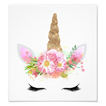 ユニコーンガールズ子供部屋アートプリント金ゴールドグリッター